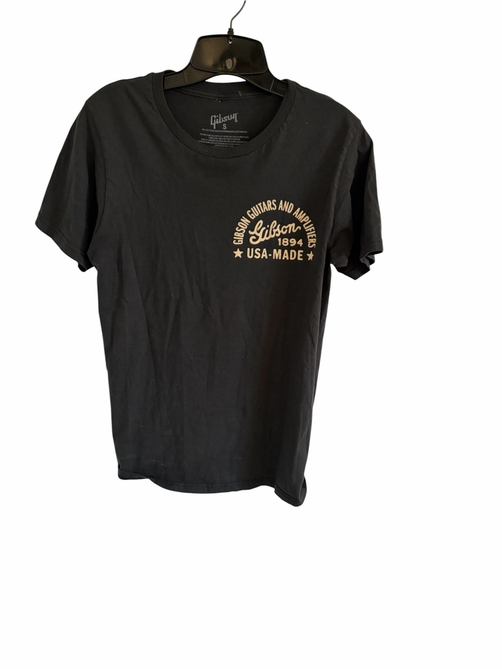 Gibson Black T-Shirt with Tan Logo Chest Print